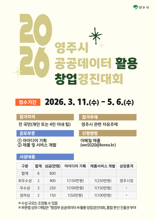2026년 영주시 공공데이터 활용 창업경진대회